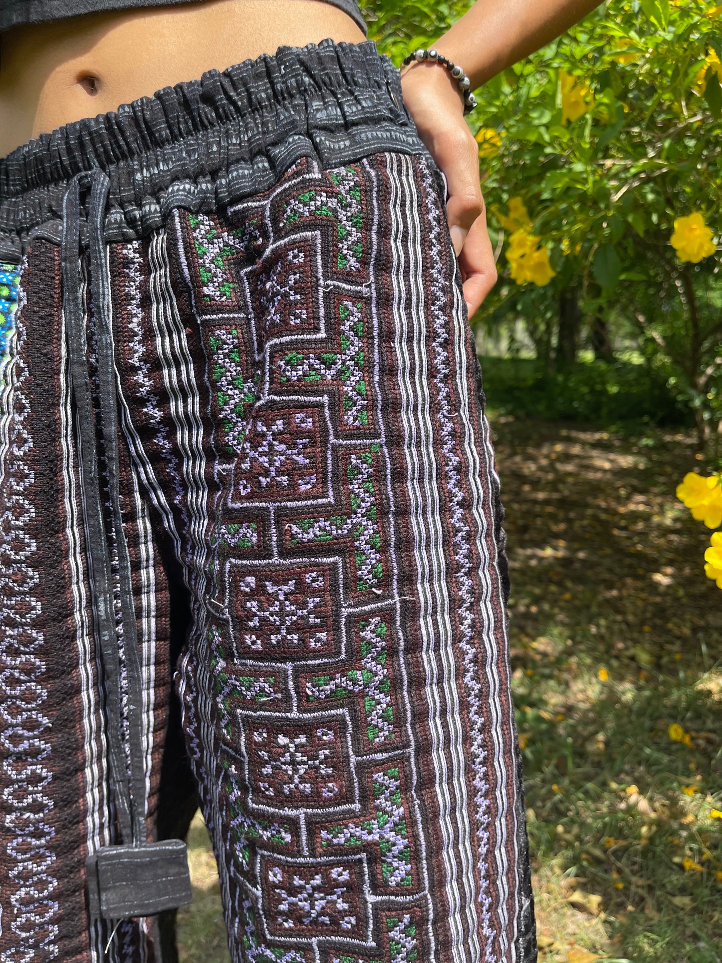 Entirely Hand-Embroidered Cotton Pants