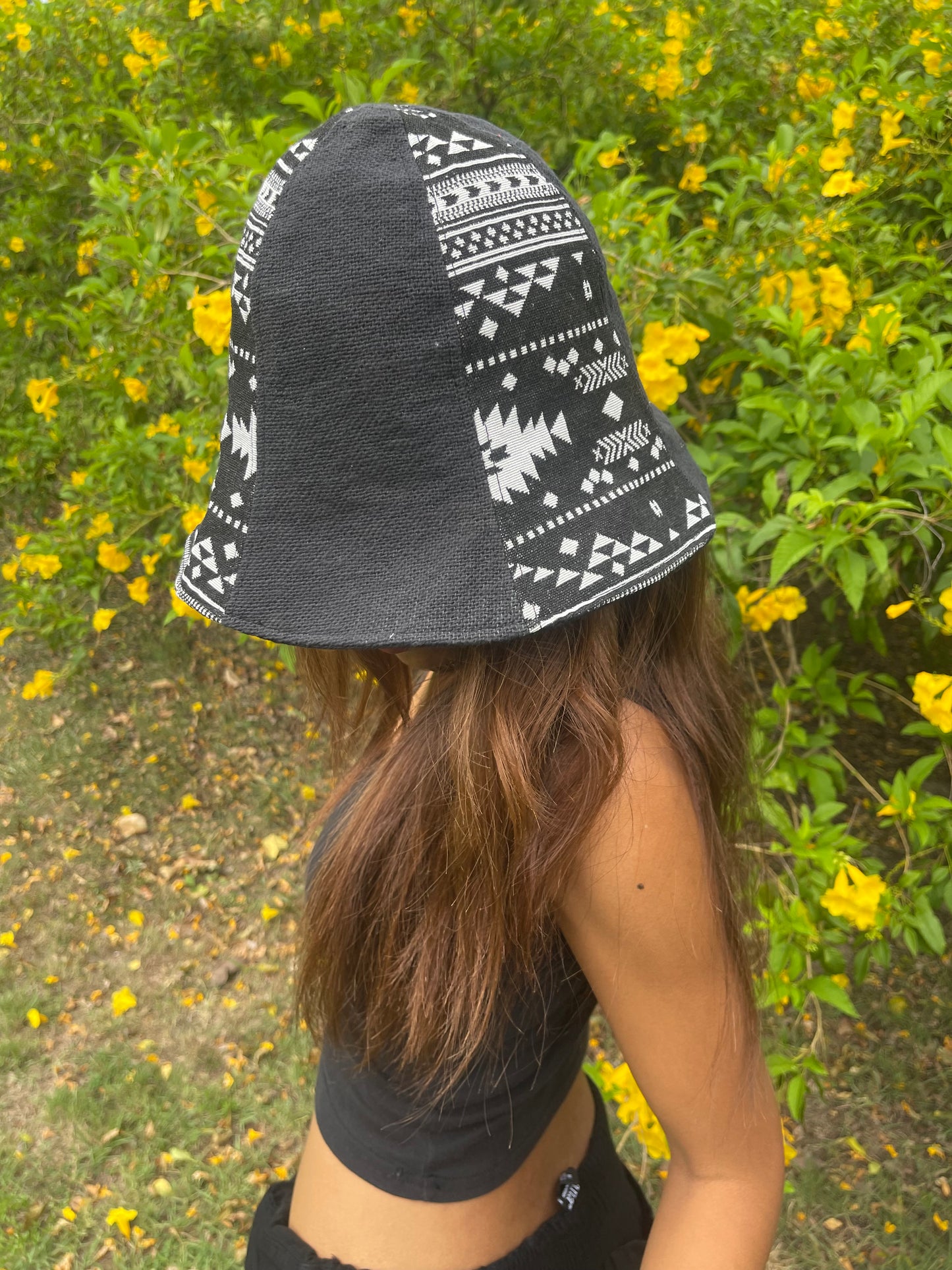 Hand Stitched Black and White Bucket Hat