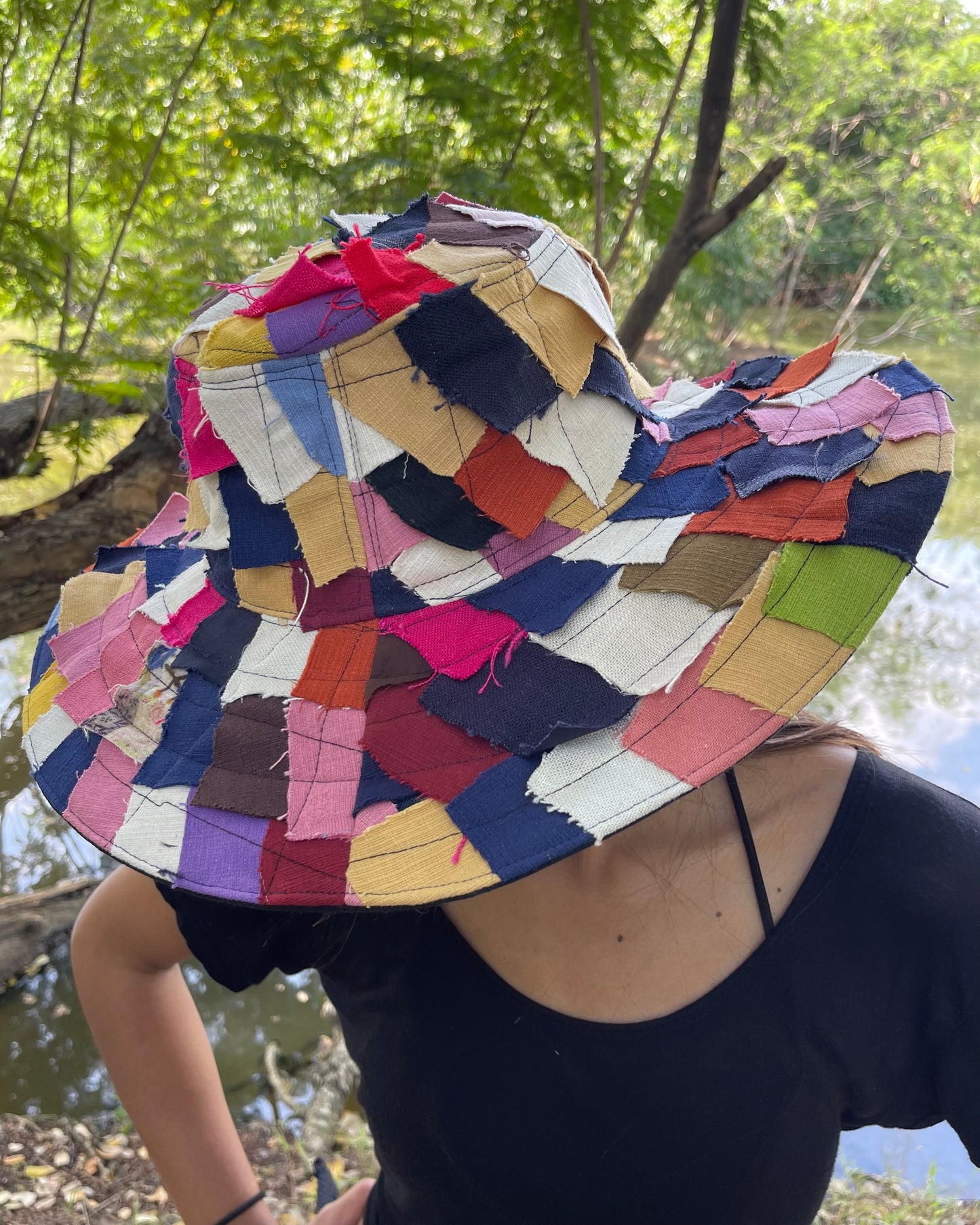 Patchwork Wide-Brim Hat