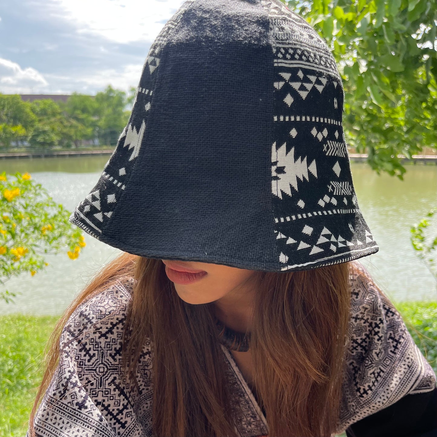 Hand Stitched Black and White Bucket Hat