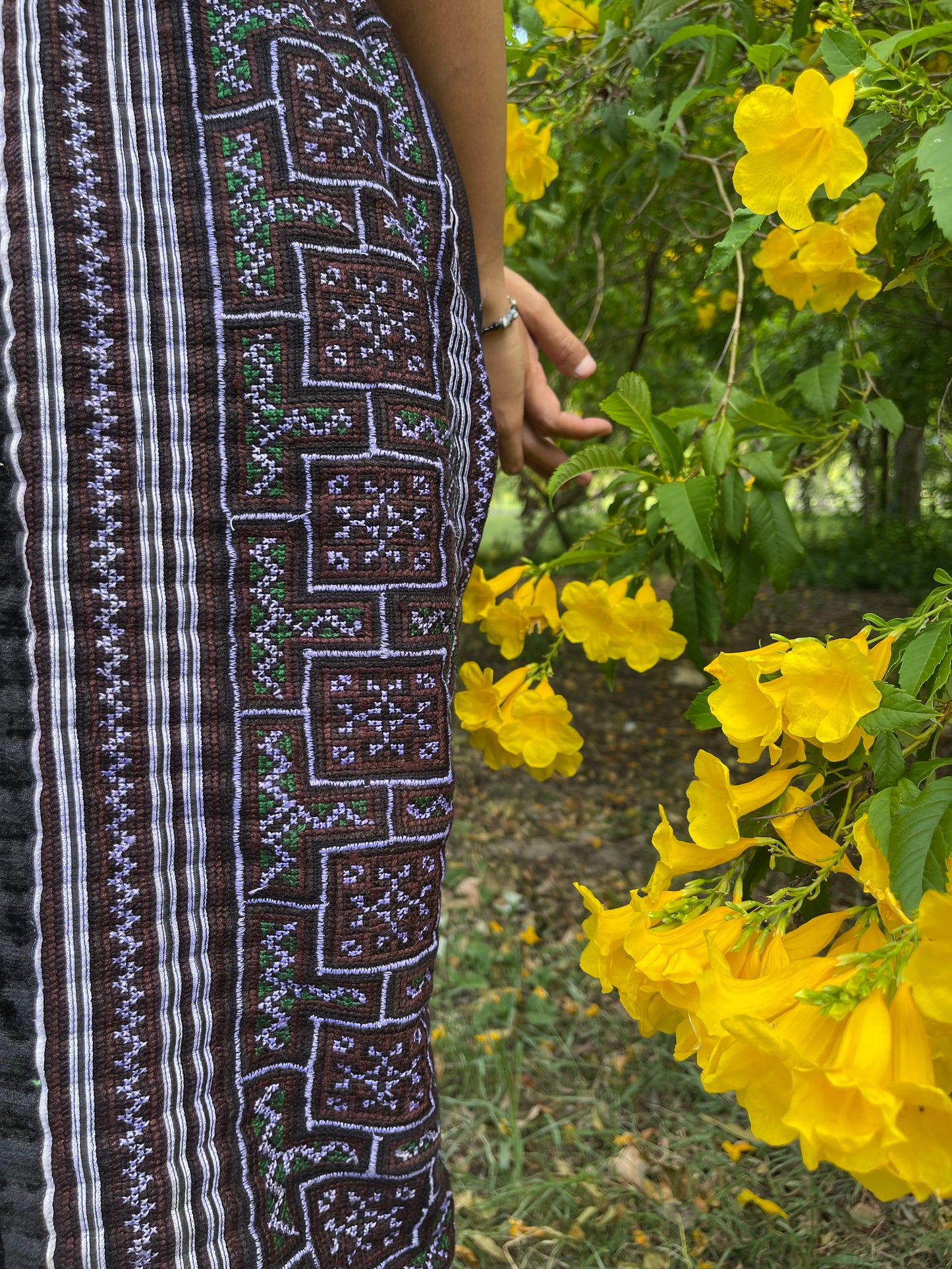 Entirely Hand-Embroidered Cotton Pants